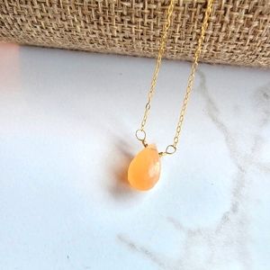 Peach Moonstone  Necklace Minimalist Crystal Gemstone